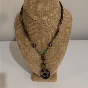 Beaded Necklace with Leopard Pendant